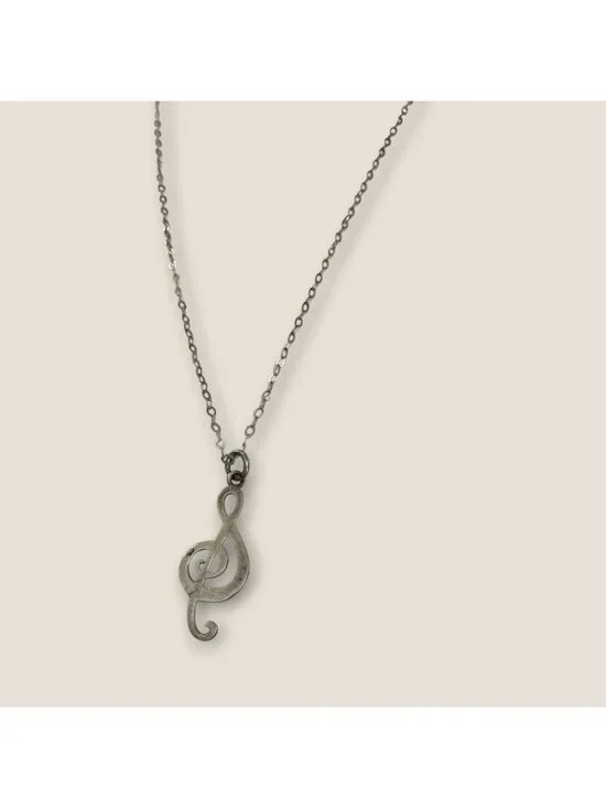 Sterling Treble Clef Music Note Necklace 16-Inch Chain .925 Pendant .75-Inch Mad - Picture 3 of 6